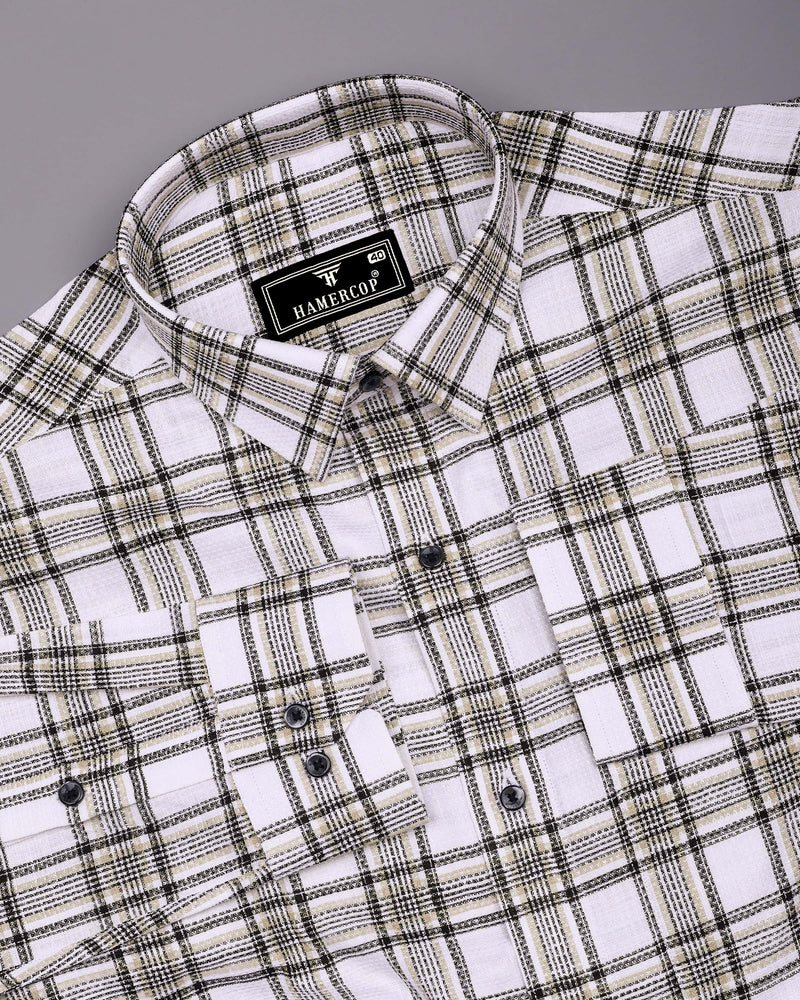 Kermen White With Black Waffle Dobby Check Shirt
