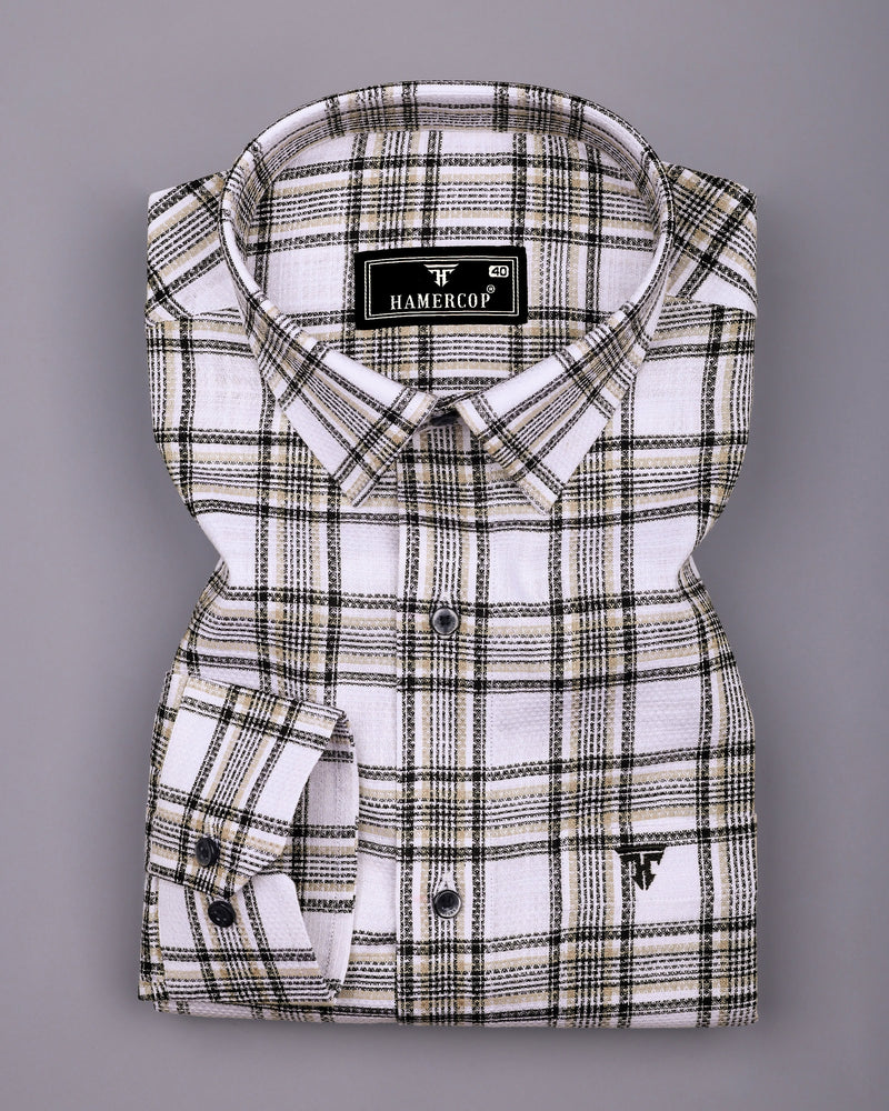 Kermen White With Black Waffle Dobby Check Shirt