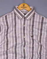 Dolen Brown With Gray Dobby Stripe Cotton Shirt