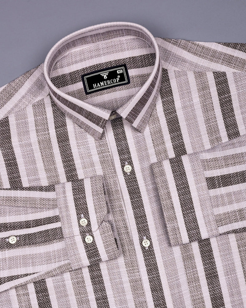 Dolen Brown With Gray Dobby Stripe Cotton Shirt