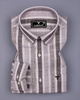 Dolen Brown With Gray Dobby Stripe Cotton Shirt