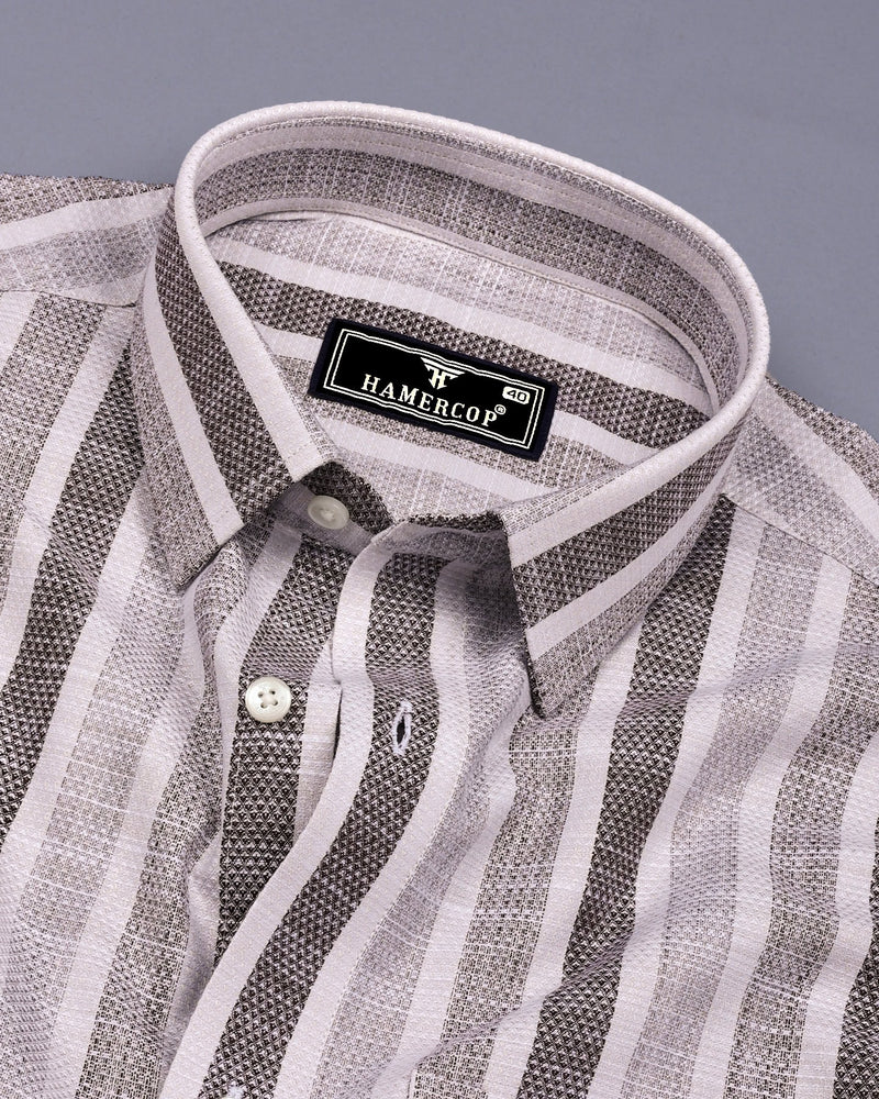 Dolen Brown With Gray Dobby Stripe Cotton Shirt