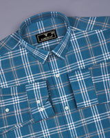 Menton Blue With White Check Linen Cotton Shirt