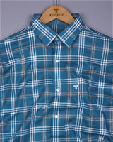 Menton Blue With White Check Linen Cotton Shirt