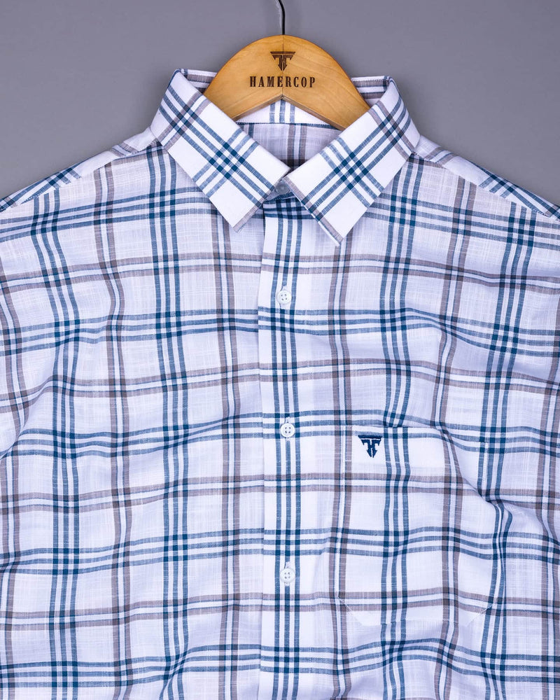 Menton White With Blue Check Linen Cotton Shirt