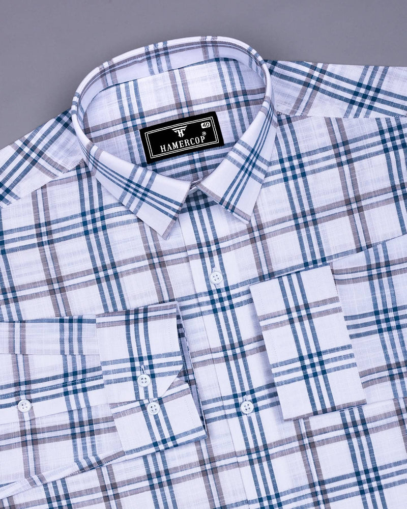 Menton White With Blue Check Linen Cotton Shirt