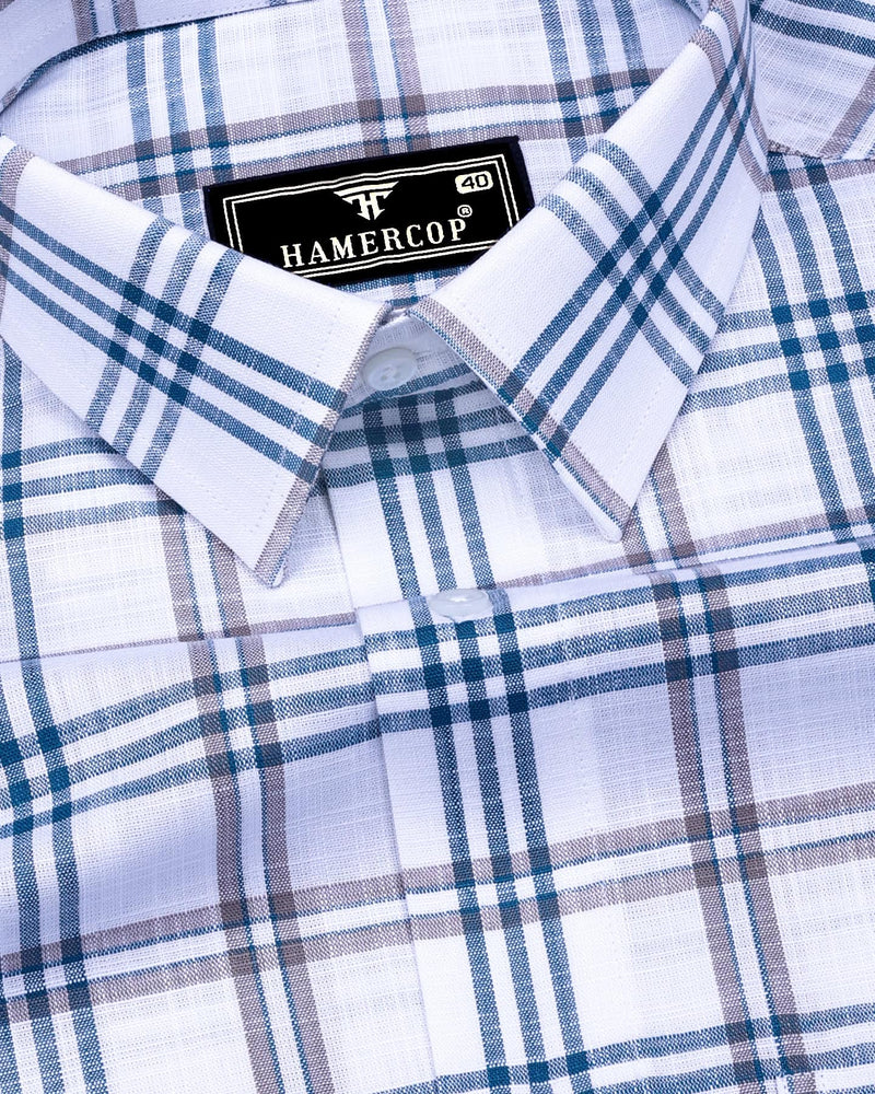 Menton White With Blue Check Linen Cotton Shirt