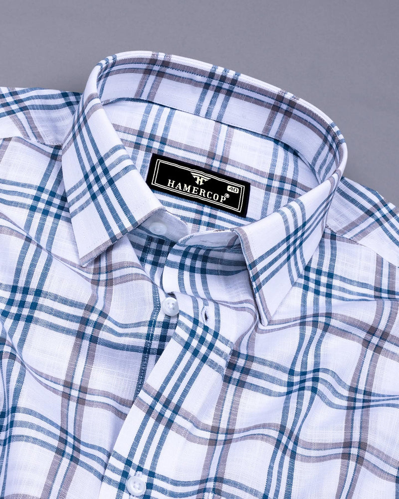 Menton White With Blue Check Linen Cotton Shirt