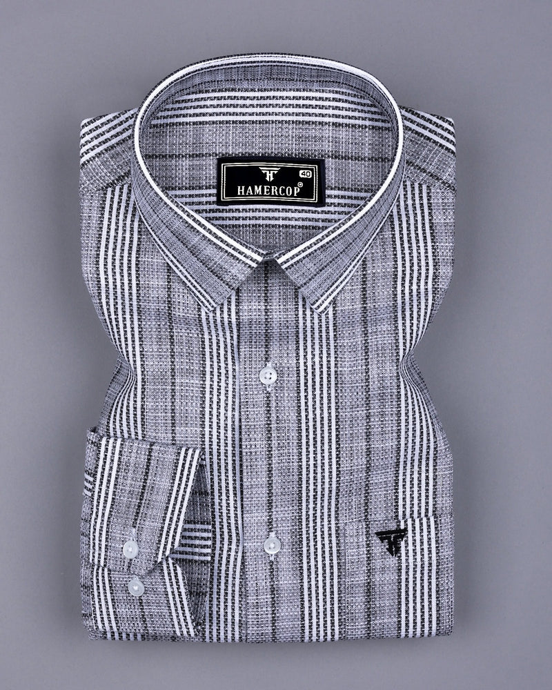 Martin Black With White Dobby Stripe Cotton Shirt