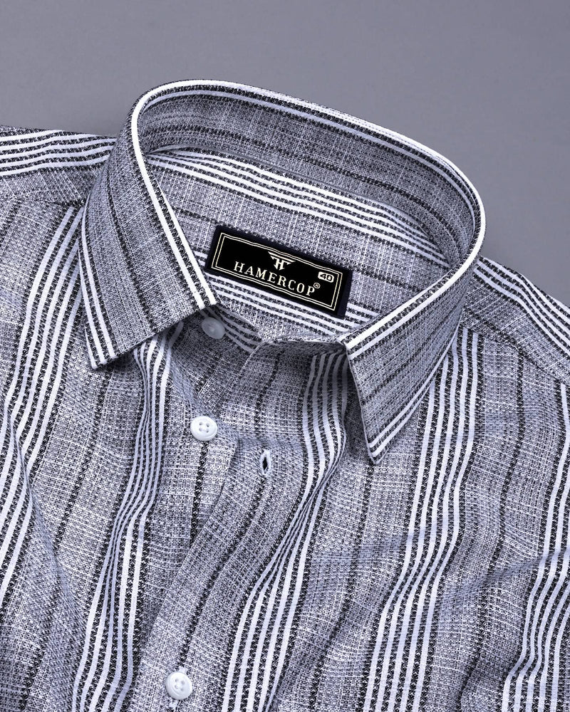 Martin Black With White Dobby Stripe Cotton Shirt