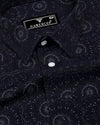 Bolzano Black With White Printed Self Weft Stripe Dobby Cotton Shirt