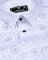 Bolzano White With Black Printed Self Weft Stripe Dobby Cotton Shirt