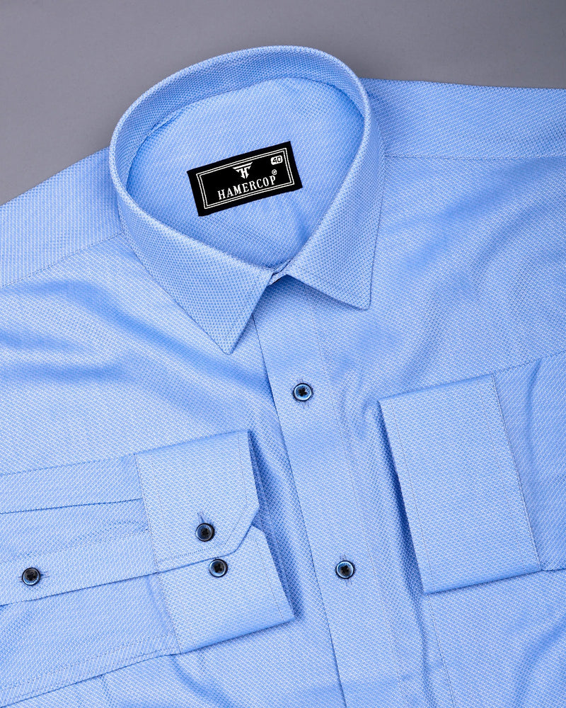 Barnet Blue Dobby Texture Formal Cotton Shirt - Main Image