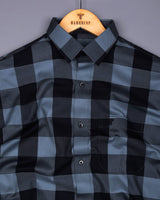 Dark Slate Gray With Black Check Dobby Cotton Shirt