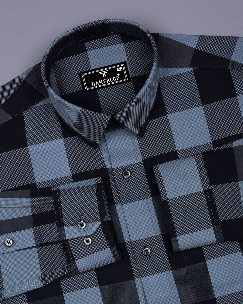 Dark Slate Gray With Black Check Dobby Cotton Shirt