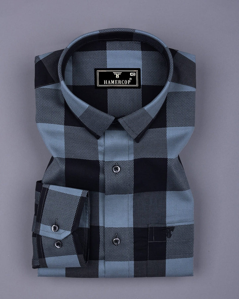 Dark Slate Gray With Black Check Dobby Cotton Shirt