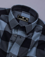 Dark Slate Gray With Black Check Dobby Cotton Shirt