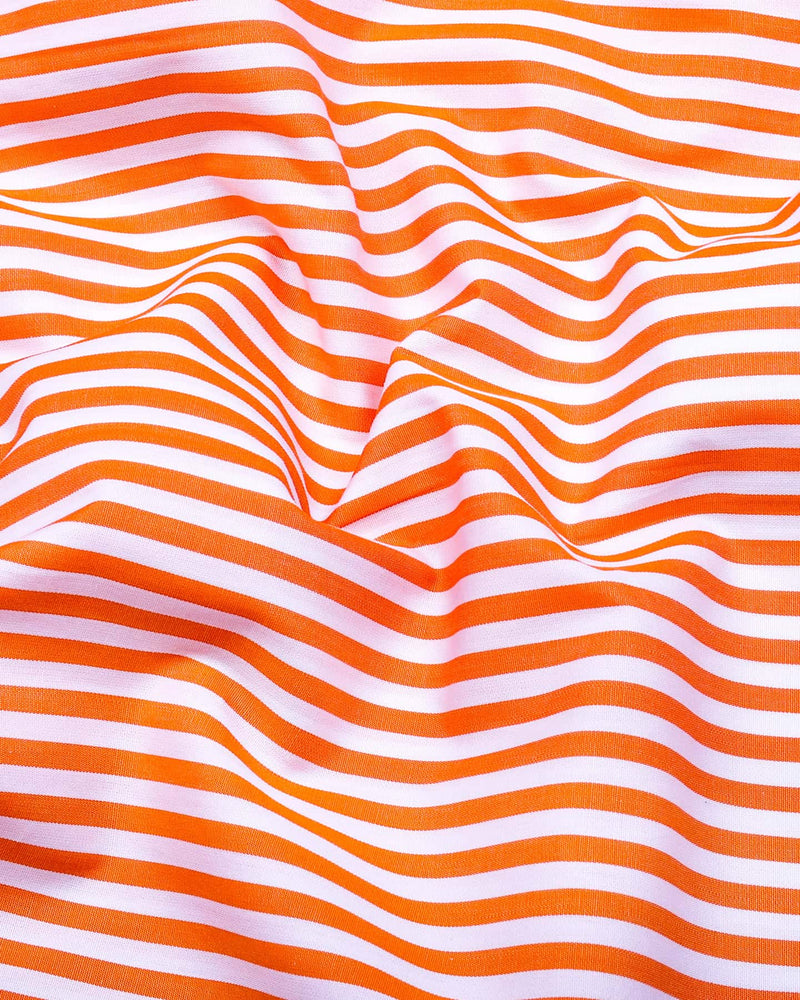 Zesta Orange With White Candy Stripe Premium Cotton Shirt