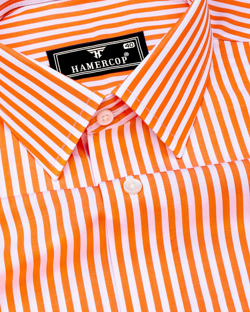 Zesta Orange With White Candy Stripe Premium Cotton Shirt