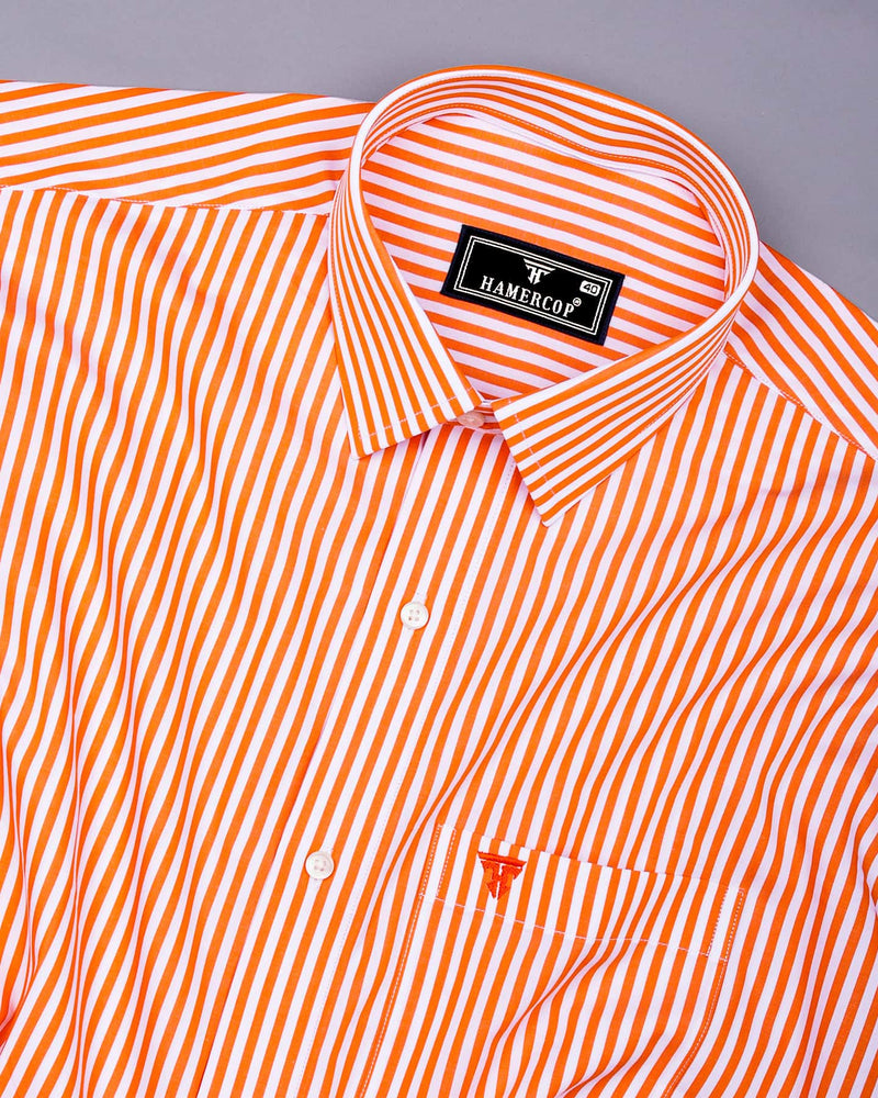 Zesta Orange With White Candy Stripe Premium Cotton Shirt