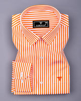 Zesta Orange With White Candy Stripe Premium Cotton Shirt