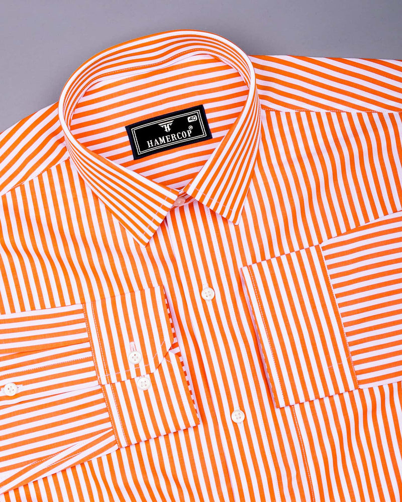 Zesta Orange With White Candy Stripe Premium Cotton Shirt
