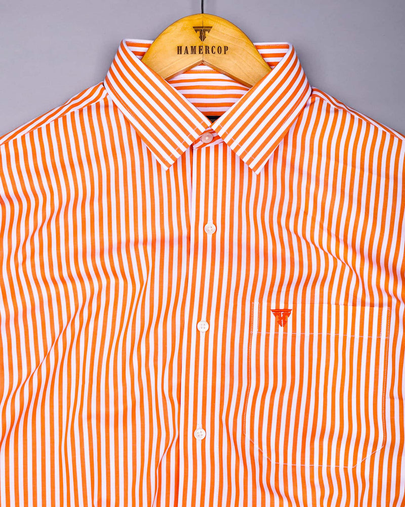 Zesta Orange With White Candy Stripe Premium Cotton Shirt