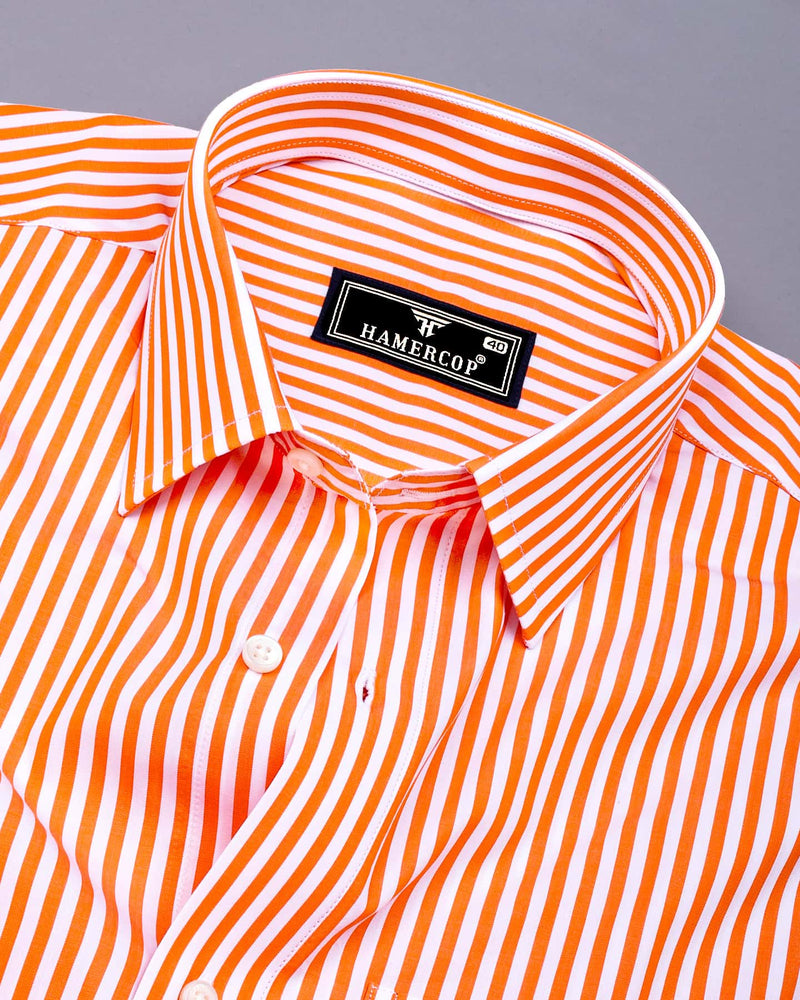 Zesta Orange With White Candy Stripe Premium Cotton Shirt