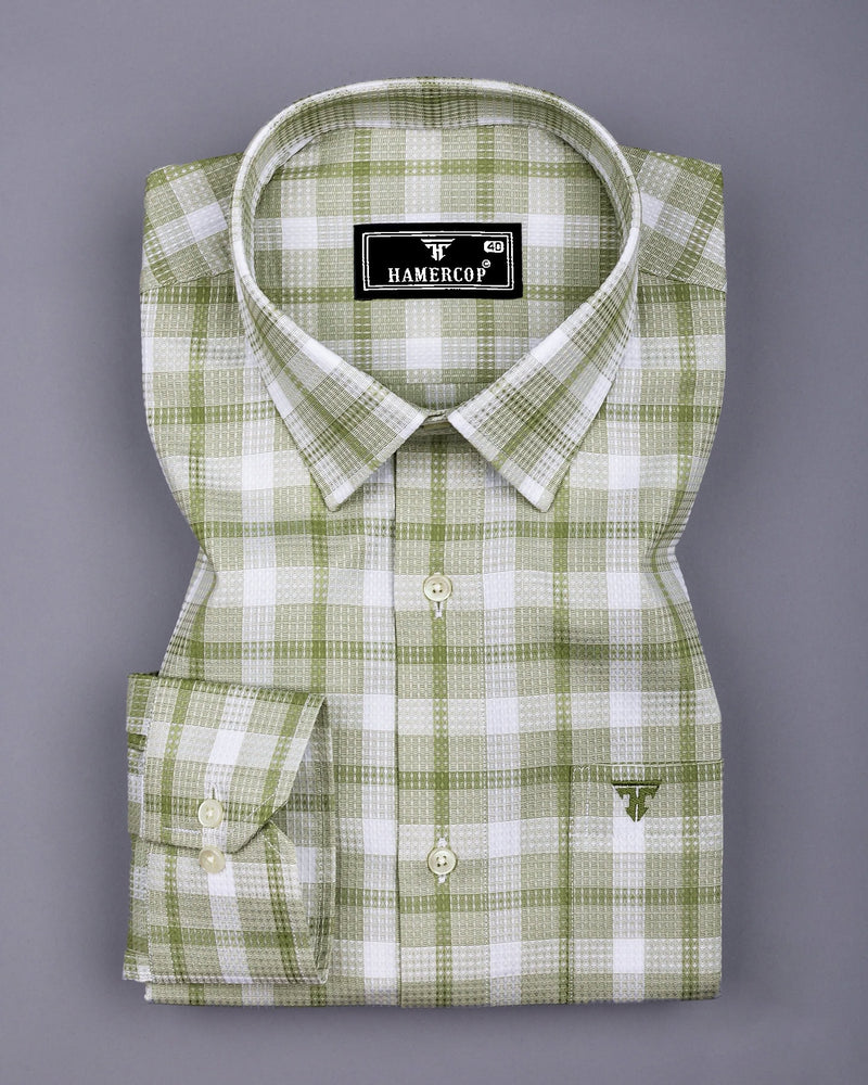 Assert Green With White Waffle Dobby Check Shirt