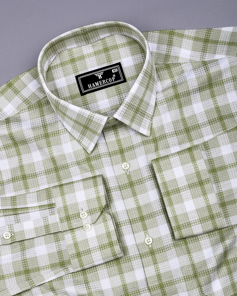 Assert Green With White Waffle Dobby Check Shirt