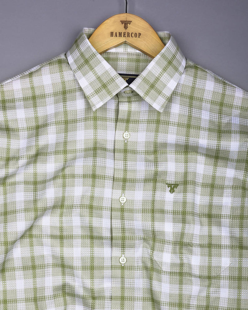 Assert Green With White Waffle Dobby Check Shirt