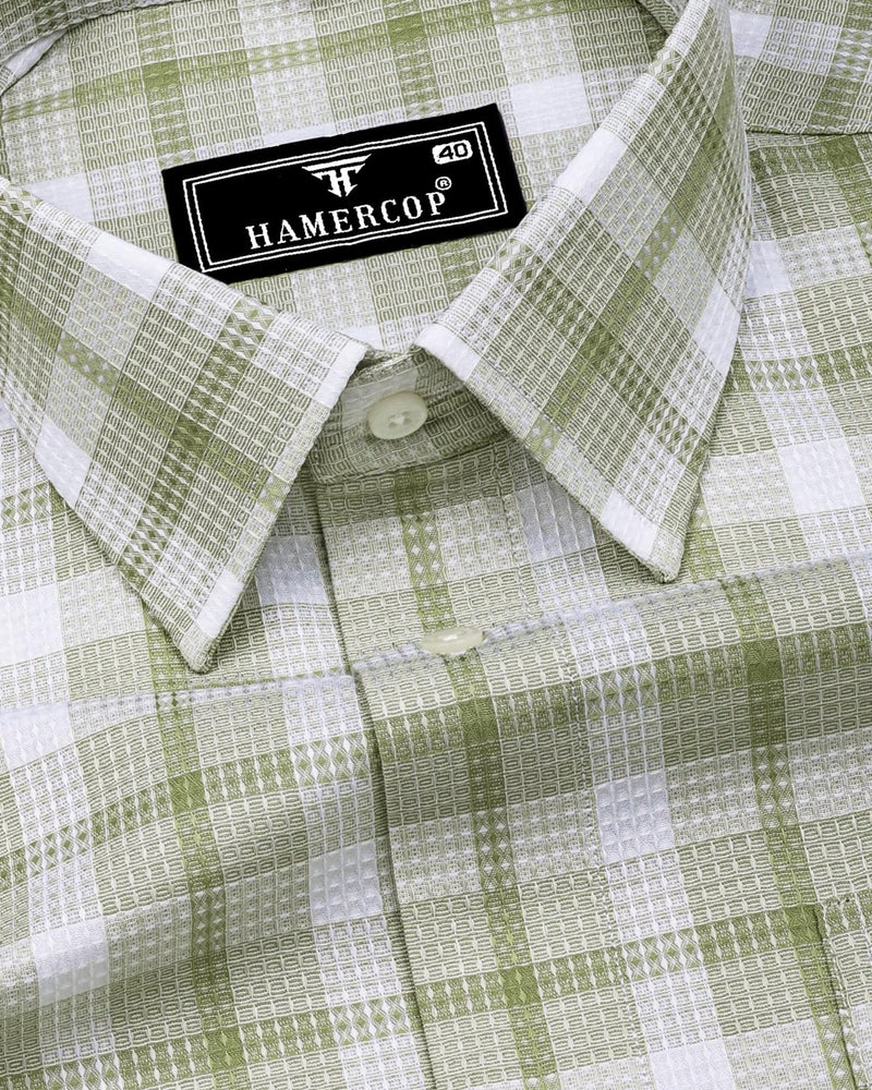 Assert Green With White Waffle Dobby Check Shirt