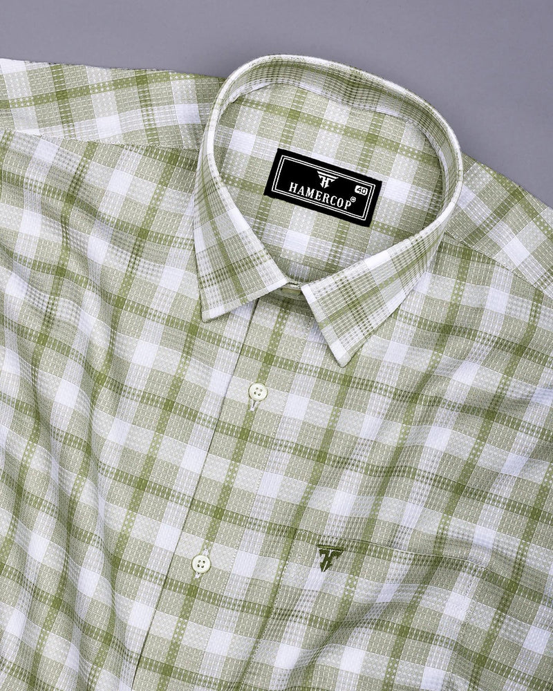 Assert Green With White Waffle Dobby Check Shirt