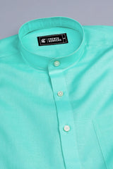 Shiny light bottle green cotton linen shirt