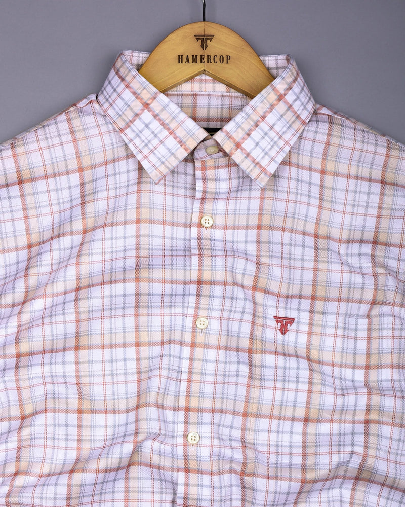 Fuzine Peach With White Check Dobby Cotton Shirt