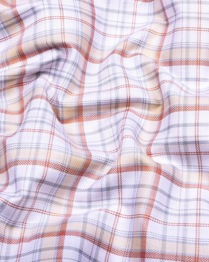 Fuzine Peach With White Check Dobby Cotton Shirt