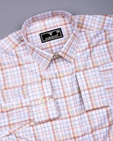 Fuzine Peach With White Check Dobby Cotton Shirt