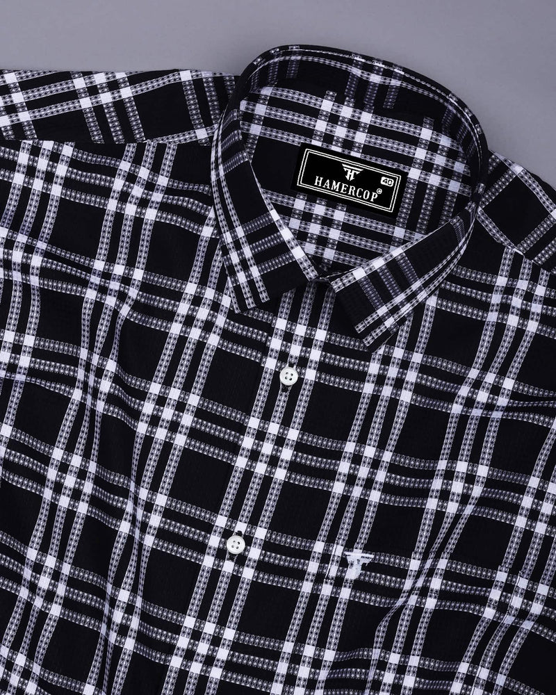 Cruze Black With White Waffle Dobby Check Shirt