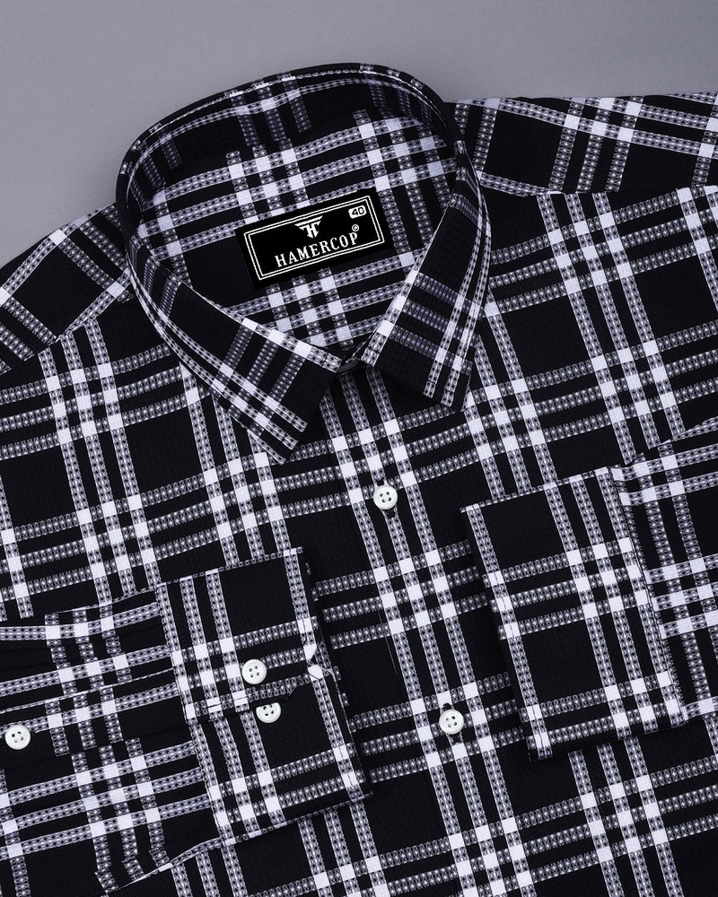 Cruze Black With White Waffle Dobby Check Shirt
