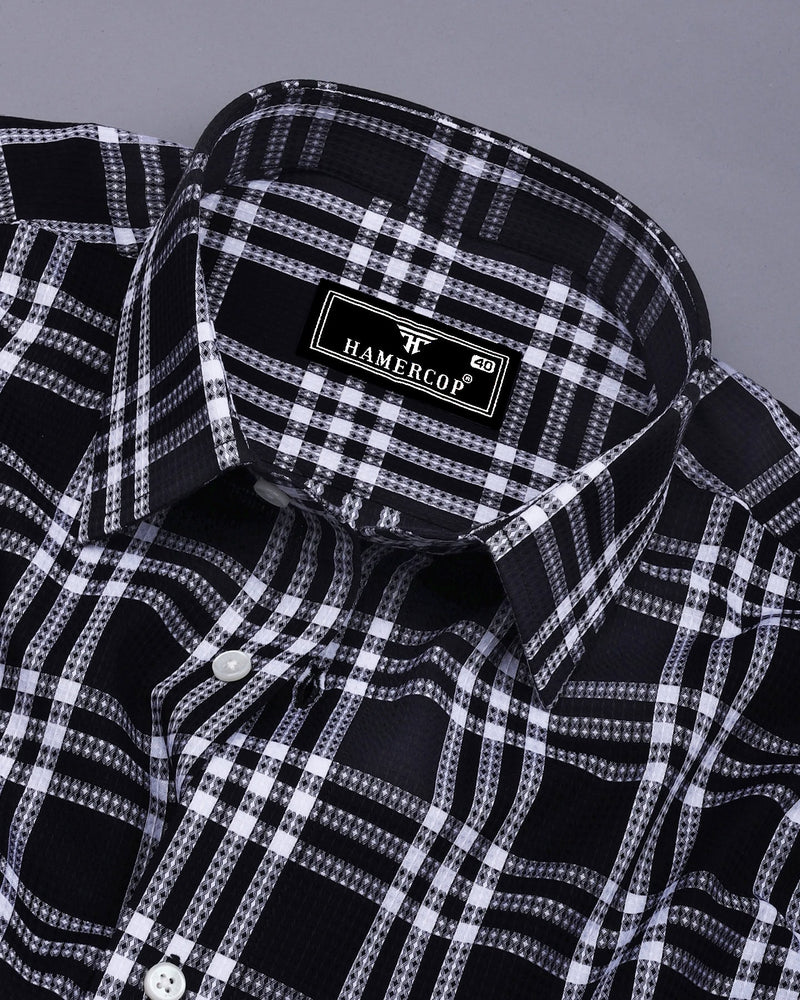 Cruze Black With White Waffle Dobby Check Shirt