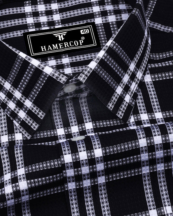 Cruze Black With White Waffle Dobby Check Shirt