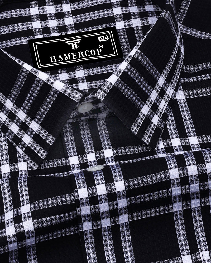 Cruze Black With White Waffle Dobby Check Shirt