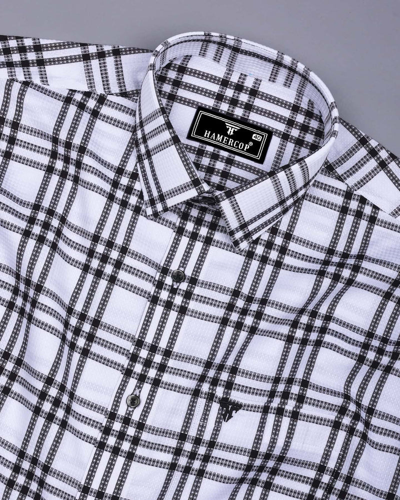Cruze White With Black Waffle Dobby Check Shirt