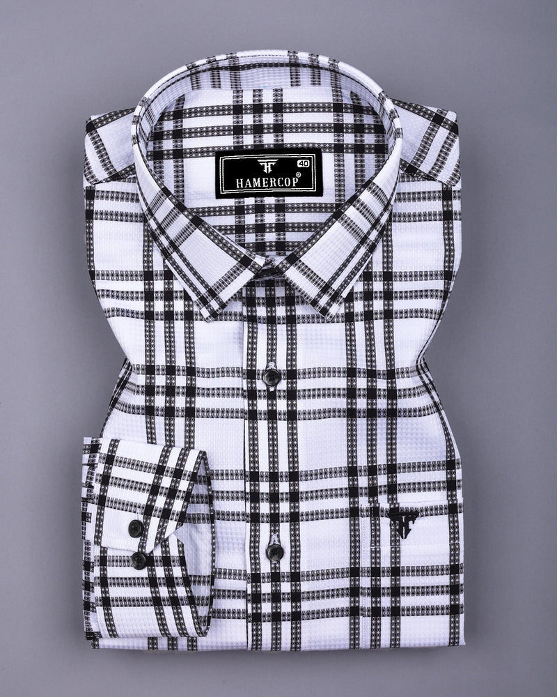Cruze White With Black Waffle Dobby Check Shirt
