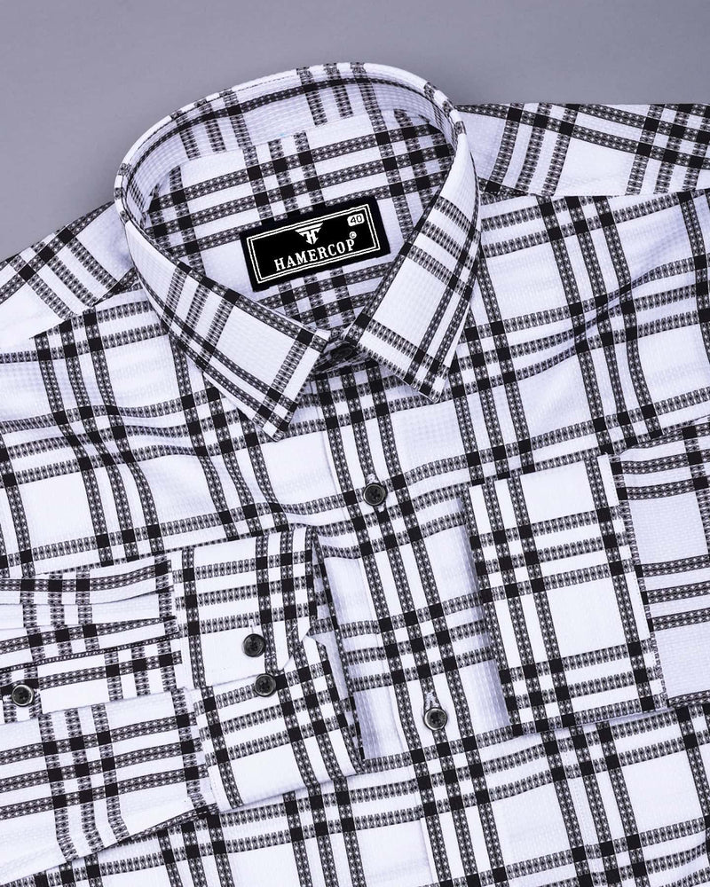Cruze White With Black Waffle Dobby Check Shirt