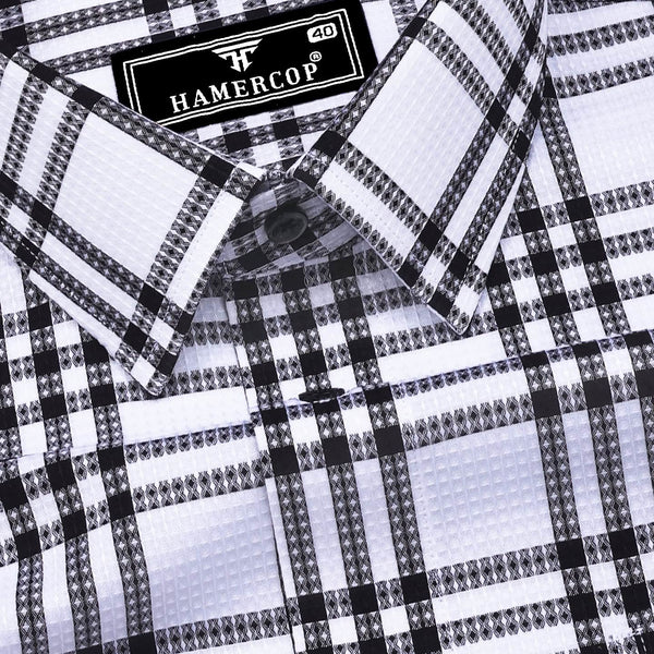 Cruze White With Black Waffle Dobby Check Shirt – Hamercop