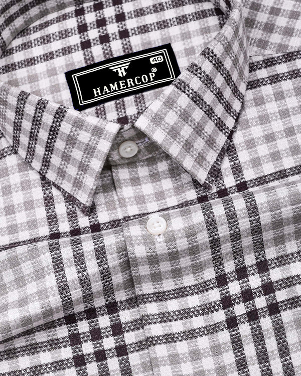 Pinot Wine With Gray Dobby Amsler Check Cotton Shirt
