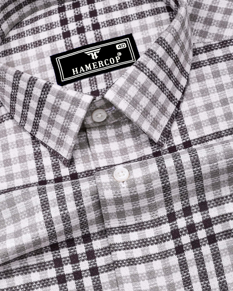 Pinot Wine With Gray Dobby Amsler Check Cotton Shirt