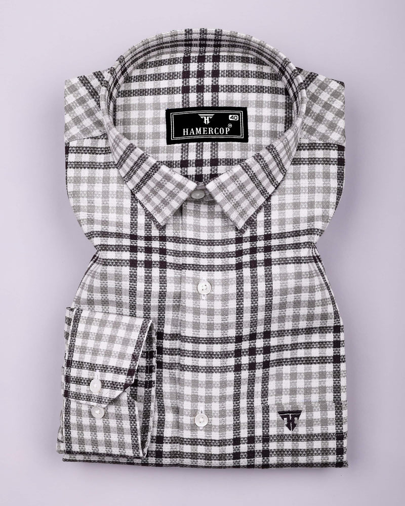 Pinot Wine With Gray Dobby Amsler Check Cotton Shirt