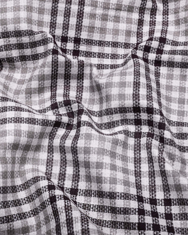 Pinot Wine With Gray Dobby Amsler Check Cotton Shirt